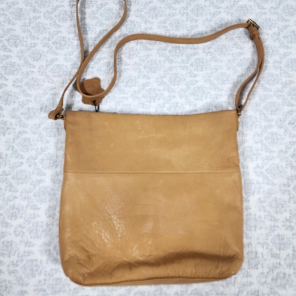 Tan Genuine Leather Crossbody Shoulder Bag with Turn Lock - Picture 4 of 9